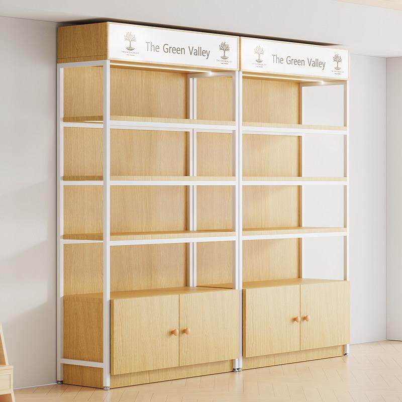 原木色美容院货架展示柜展示柜化妆品置物架产品样品多层超市烟酒