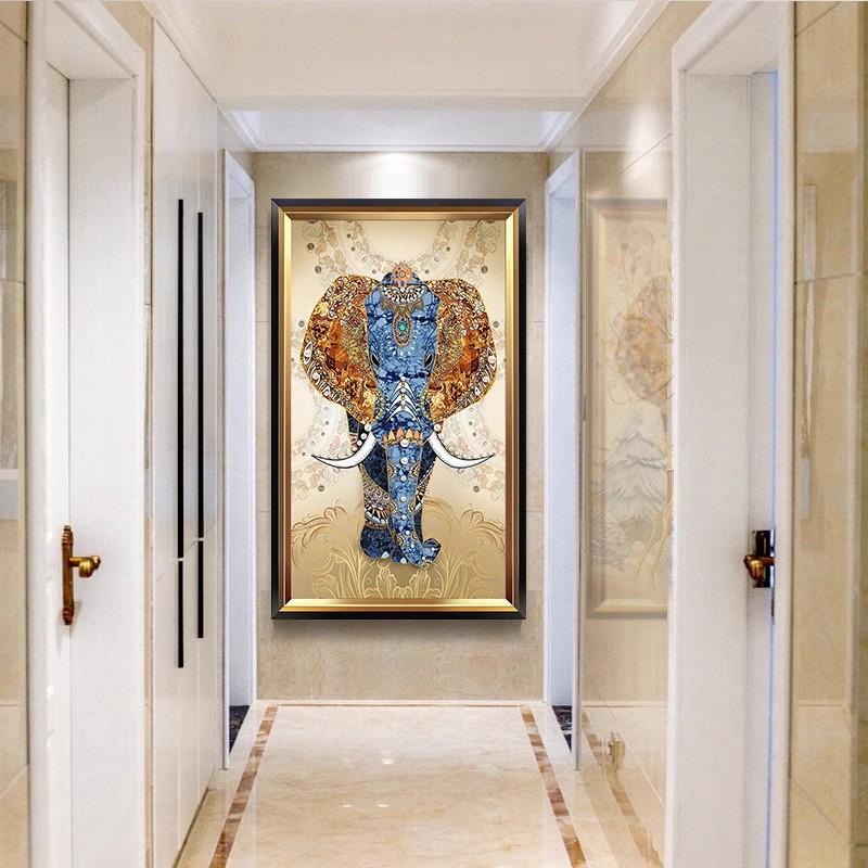 大象玄关装饰画 客厅过道墙面现代走廊挂画 美式轻奢竖版壁画大气