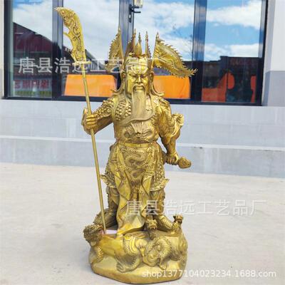 铸造纯铜九龙关公神像 关帝庙供奉做各种颜色带令旗关公雕塑摆件