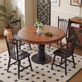 法式 覆古风全实木圆桌小户型客厅白蜡木餐桌椅组合黑色家用吃饭桌