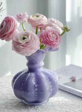 芬南瓜花纹瓜珠六角手工瓶N2H28801水培插花玻璃装瓶饰品顿摆件