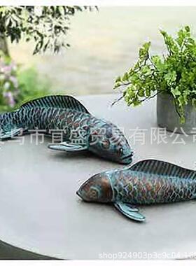 跨境夜光庭院鱼摆件仿铜树脂装饰品仿真锦鲤插牌花园设计摆件装修