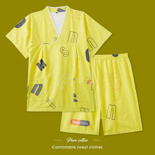 新款汗蒸服女款纯棉洋气情侣亲子可爱男款浴服汤泉桑拿服居家睡衣