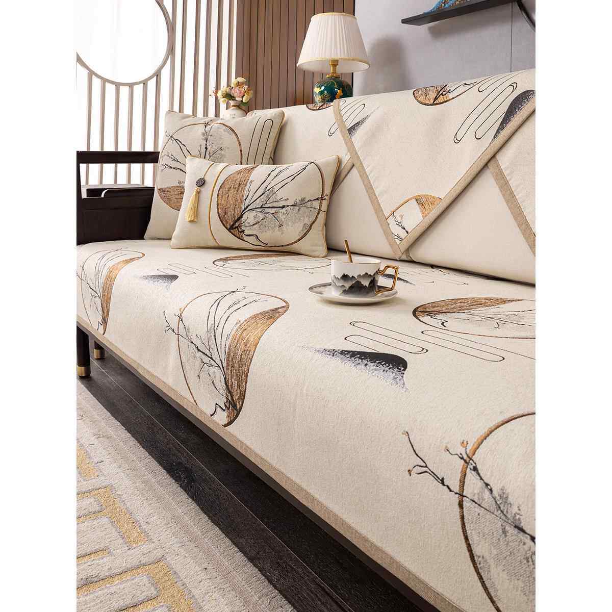 新中式沙发垫中国风高档防滑坐垫中式四季通用实木沙发套罩盖布巾