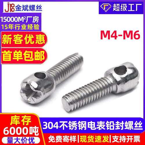 304不锈钢电表螺丝铅封螺丝封表螺丝带孔螺丝M4M5M6