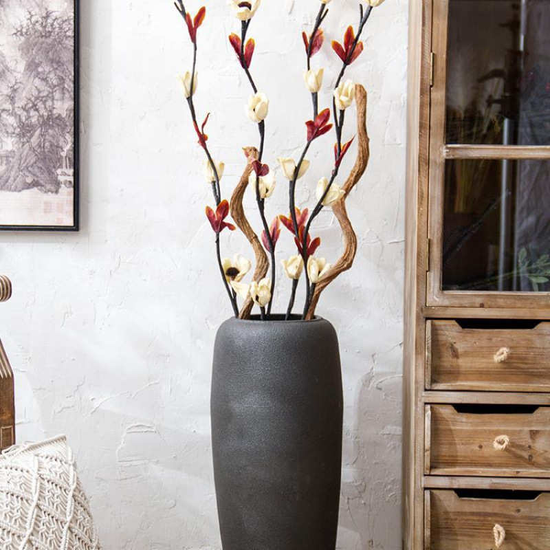 景德镇落地花瓶黑色粗陶罐酒店名宿客厅摆件高颜值现代简约装饰品