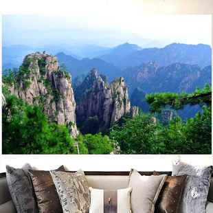 黄山风景画大山靠山装饰画有山无水客厅办公室背景墙自粘贴纸墙画