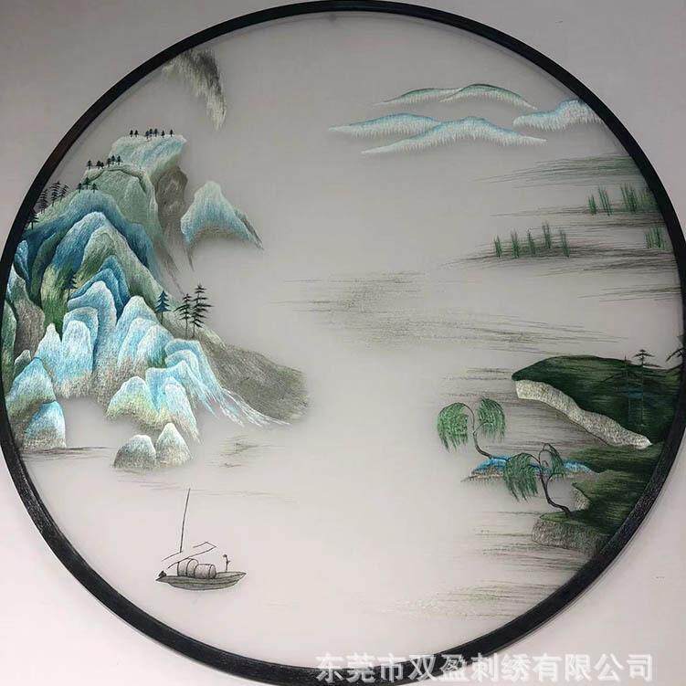 苏绣双面机器刺绣纱布画屏风隔断居家装饰台双面绣小户型轻奢风格