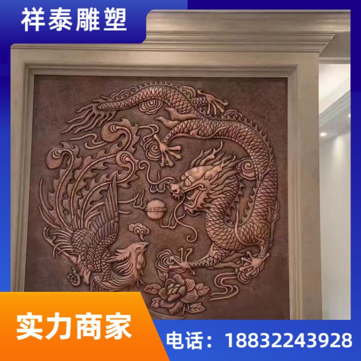 锻铜浮雕紫铜仿古圆盘福字挂画规格直径100cm别墅宅院门楼背景墙