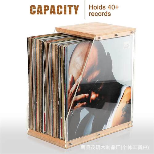 现货木质唱片架桌面透明亚克力唱片收纳架黑胶唱片展示架CD收纳架