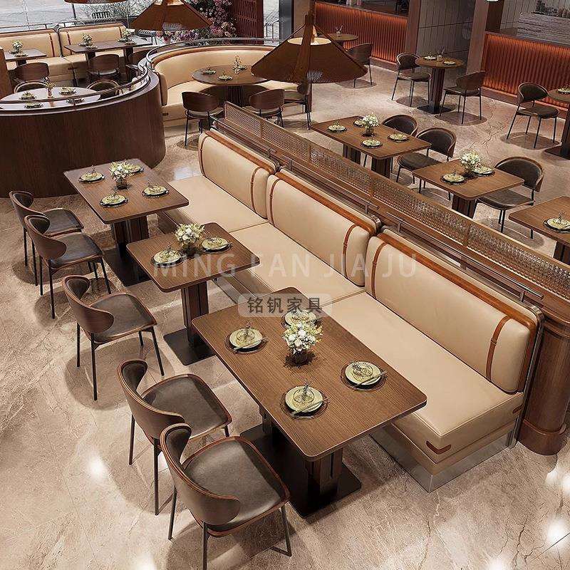 西餐厅桌椅组合网红餐饮店复古桌子椅子商用茶楼半圆弧形卡座沙发