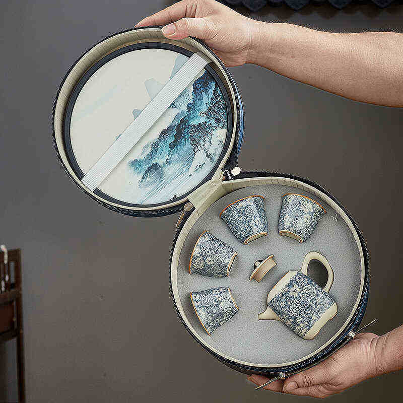 旅行茶具套装户外便携式陶瓷一壶四杯商务活动会议礼品功夫泡茶壶