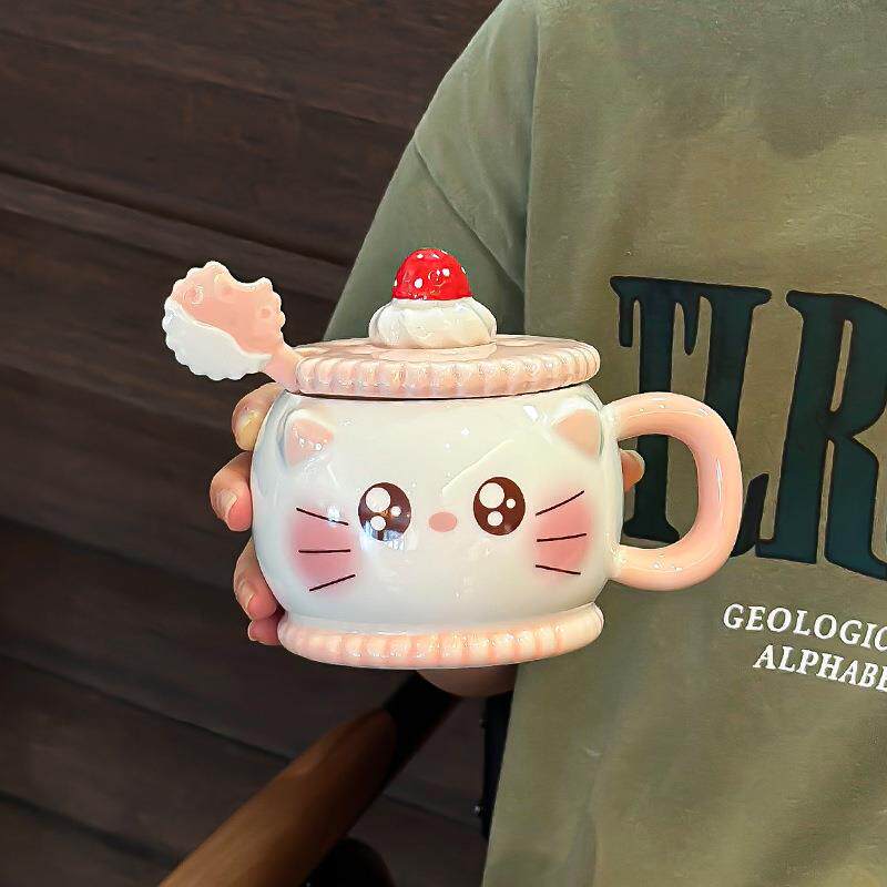 新款直销超级可爱的猪猪杯子有盖勺陶瓷马克杯女生高颜值超萌奶fu