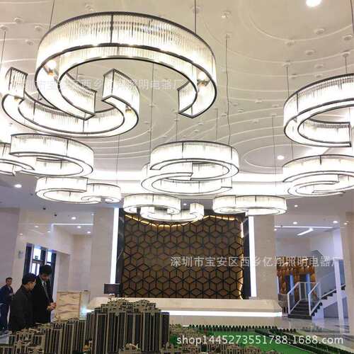 售楼部吊灯大厅C字形组合水晶灯客厅创意现代大堂灯饰工程灯