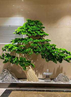新中式仿真迎客松大型摆件楼梯下景观松树罗汉松造型装饰假树造景
