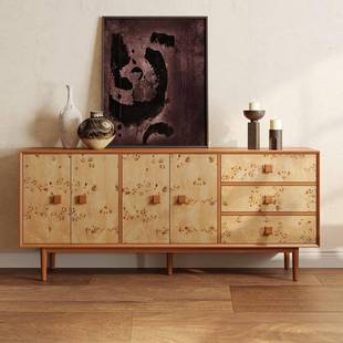 中古风白杨树瘤皮餐柜玄关柜北美储物柜客厅覆古实木茶水柜