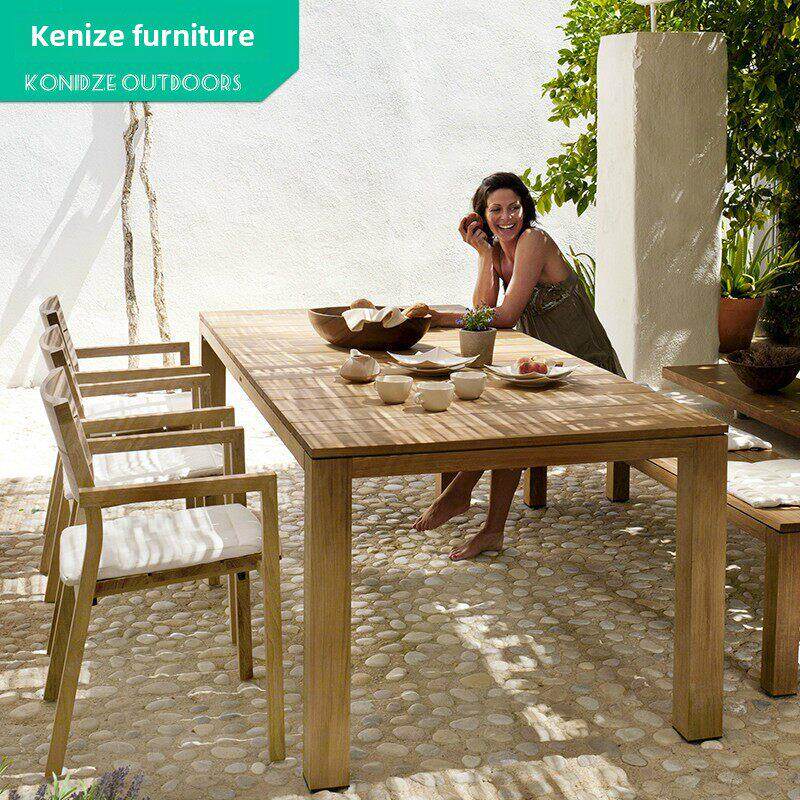 柚木户外桌椅组合别墅庭院防腐木大长桌室外花园露台休闲实木桌椅