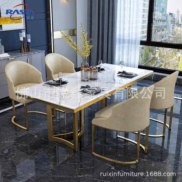 港式餐轻桌奢不锈大理石岩板代家用吃饭桌子现简约餐桌钢椅组合