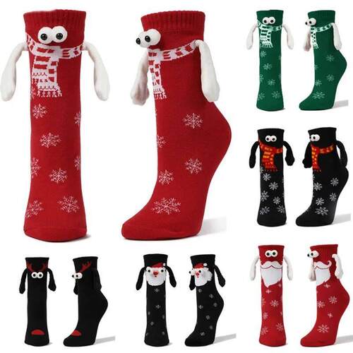 Christmas Magnetic Suction HandInHand Socks Black White Unis