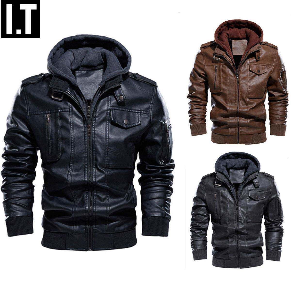 潮牌大码连帽真皮皮衣男秋冬季新款痞帅骑行机车服皮夹克加绒外套