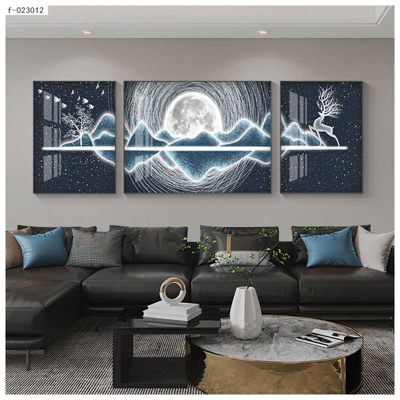 北欧麋鹿轻奢壁画客厅装饰画三联画沙发背景墙现代简约挂画晶瓷画图片