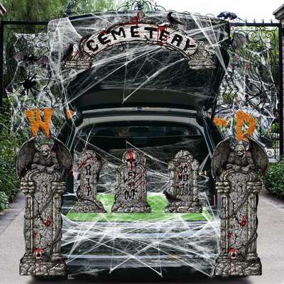 HW048跨境万圣节墓碑怪兽门贴PVC节日装饰车库贴汽车后备箱装饰贴