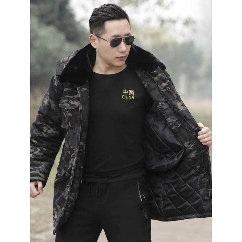 军大大衣男冬季黑色迷彩服东北棉袄棉服加厚保暖防寒服中长款防风