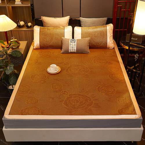 新款藤席三件套夏季凉席套件空调席家用床单席子直播爆款冰丝藤席