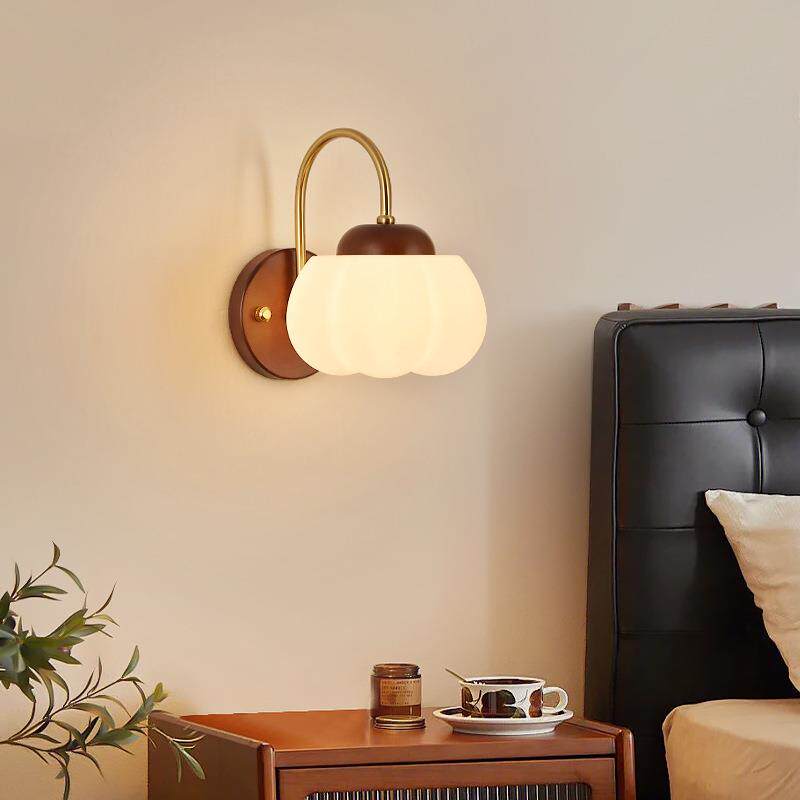 壁灯卧室床头灯中古风客厅南瓜装饰灯玄关进门简约奶油风过道灯具