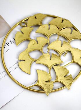 跨境新品北欧壁饰创意家居客厅店铺铁艺金色立体叶子壁挂装饰画