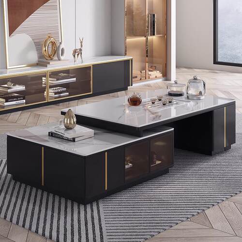 洞窝顾菲功夫茶几茶台一体客厅家用小茶桌轻奢现代岩板茶几电视柜