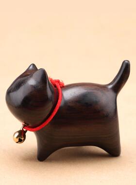 小黑猫檀木可爱小猫摆件手工桌面小饰品创意礼物手把件送儿童节日