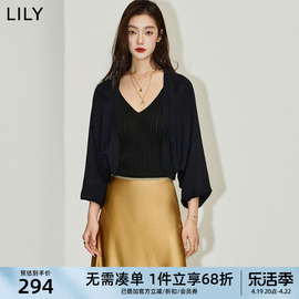 LILY2024夏女装时尚黑色针织外套小披肩上衣连衣裙吊带外搭女