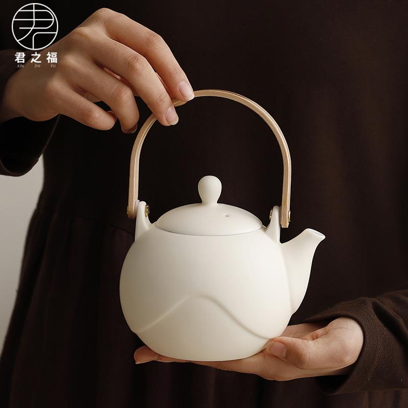 梁奶提油风陶瓷茶壶大号带过滤网壶日式约泡茶器酒店简20240420家