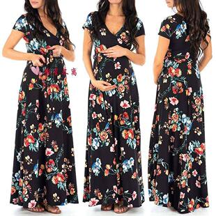 Womens summer casual Clothes Maternity belt long dress skirt