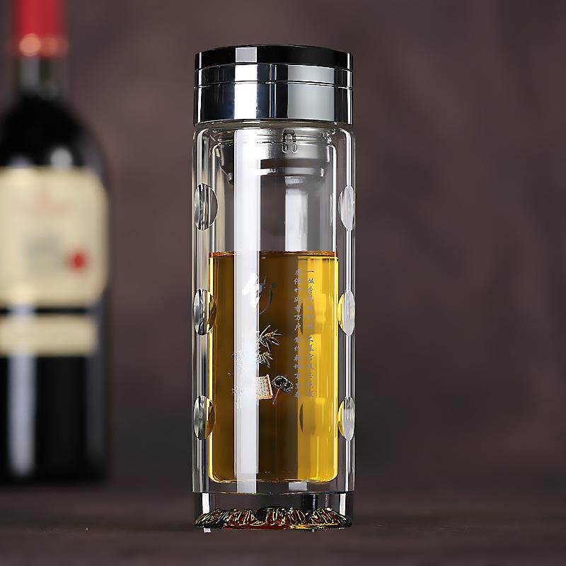 高档双层加厚玻璃杯男女水杯七彩底水晶茶杯车载办公杯子免费刻字