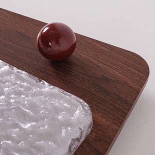 中古风客厅吸顶灯超薄护眼长方形胡桃木纹大厅主灯护眼卧室房间灯