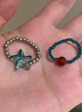 薄荷绿海星串珠戒指时尚个性指环