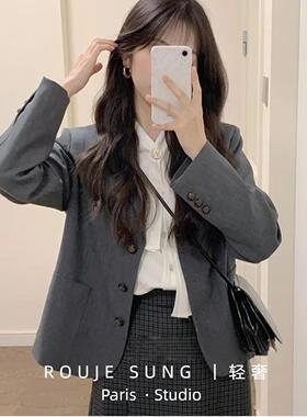 ROUJE SUNG法式轻奢灰色小西装外套女早秋新款西服休闲小个子高级