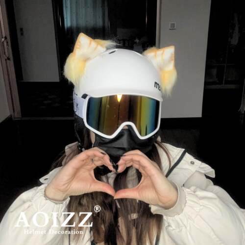 ◆AOIZZ◆ 卡通可爱毛绒电动车滑雪头盔摩托车机车蝴蝶结兔子猫咪