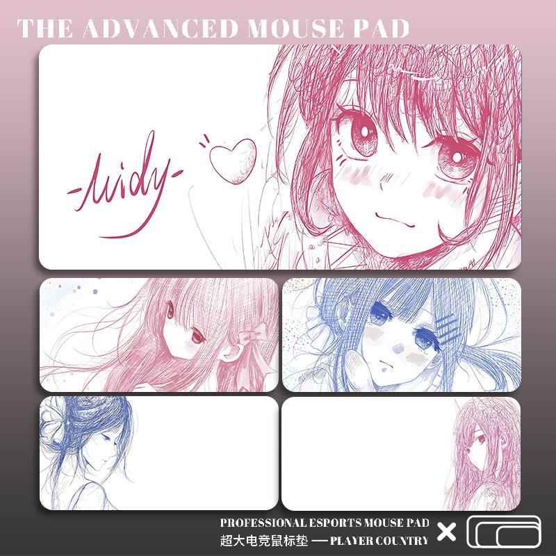 素描美少女二次元动漫滑鼠垫超大号电竞游戏键盘垫办公学习桌面垫