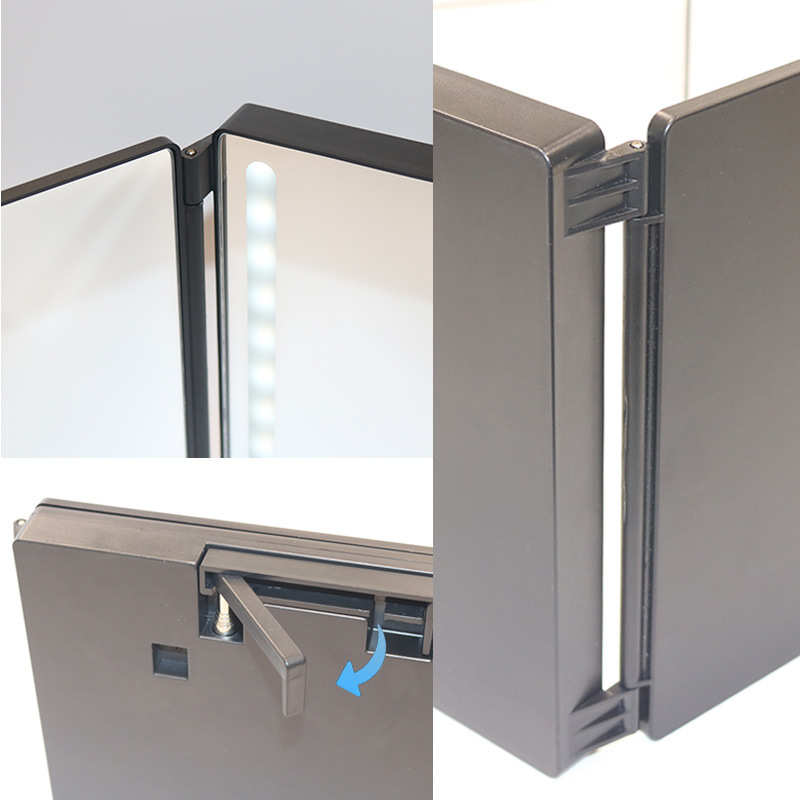 便携自理发可伸缩调节化妆镜悬挂式三折镜大号壁挂折叠led三面镜