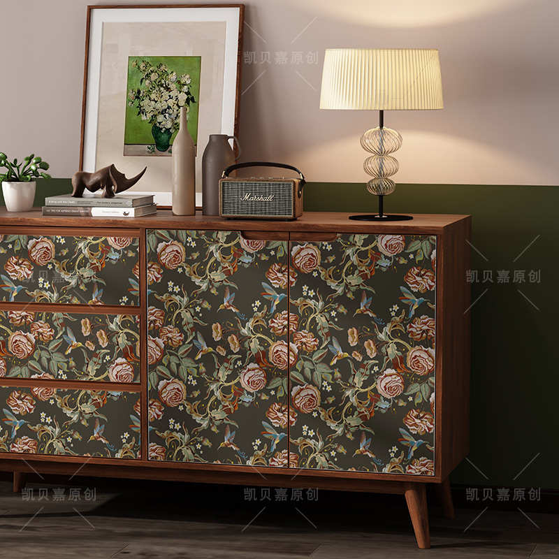 凯贝嘉复古贴纸家具翻新柜子改造柜门卧室装饰玫瑰衣柜贴自粘防水