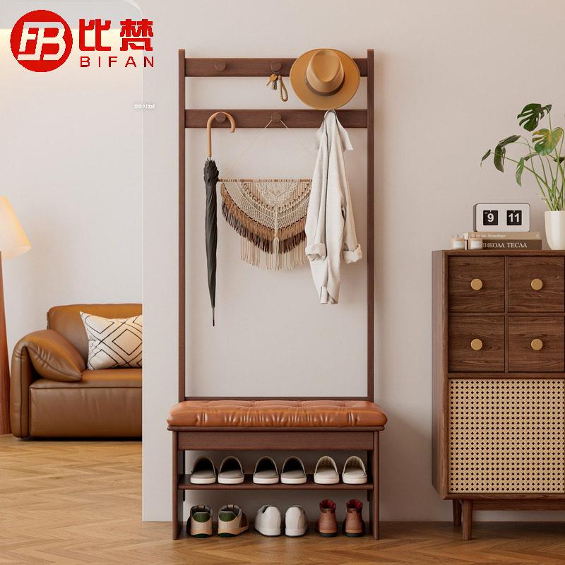 实木换鞋凳门口家用穿鞋凳挂衣架一体轻奢玄关软包坐垫入户休息凳