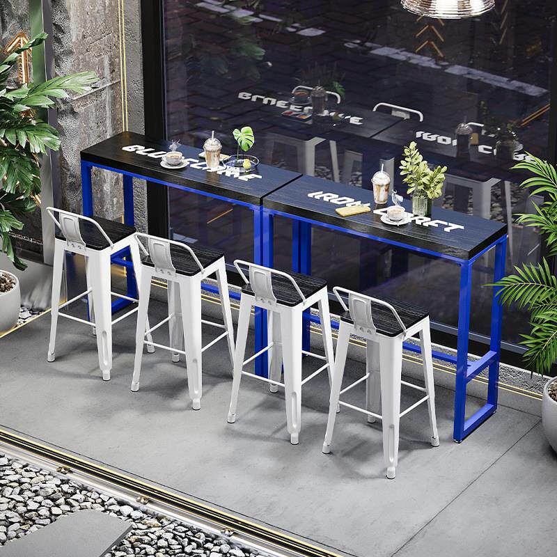 奶茶店实木吧台桌椅组合网红创意咖啡厅靠墙长条桌铁艺玄关高脚桌