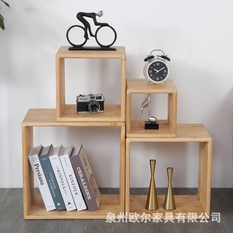 北欧实木木格子置物架客厅玄关落地展示架床头自由组合书架子木框