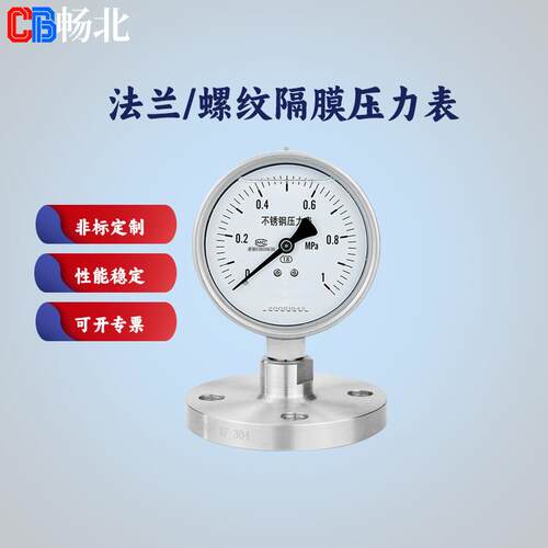 畅北直销法兰连接DN25DN50316L衬四氟不锈钢耐震隔膜压力表
