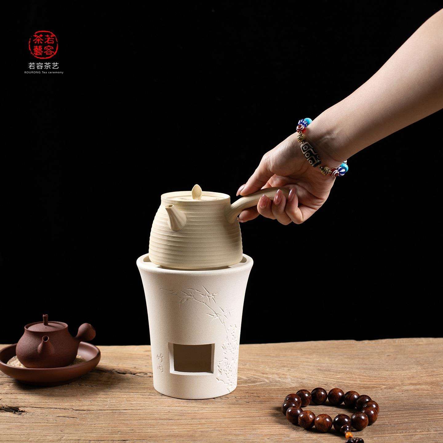 白泥砂铫潮汕工夫茶炭火白泥炉壶煮茶壶白陶壶烧水壶手拉壶电陶炉图片