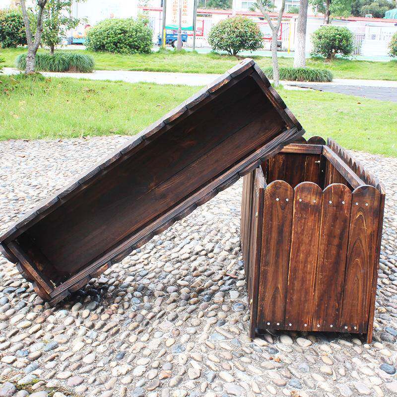 户外庭院室外家用木花盆长方形户外木制碳化花槽花箱种菜冰咲园艺