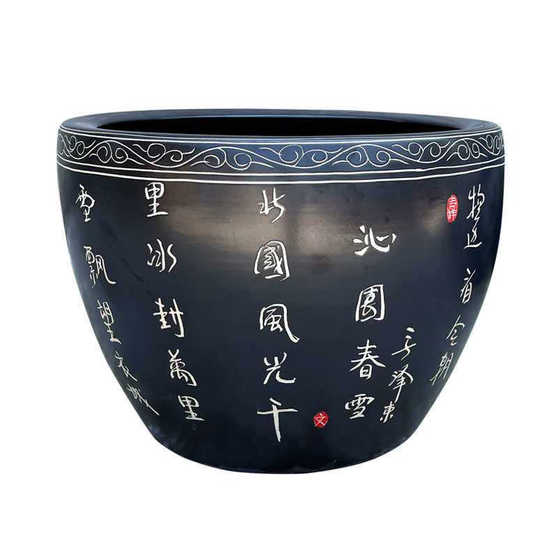 户外陶瓷庭院鱼缸室内中式景德镇鱼缸盆摆件特大号养鱼荷花缸睡莲